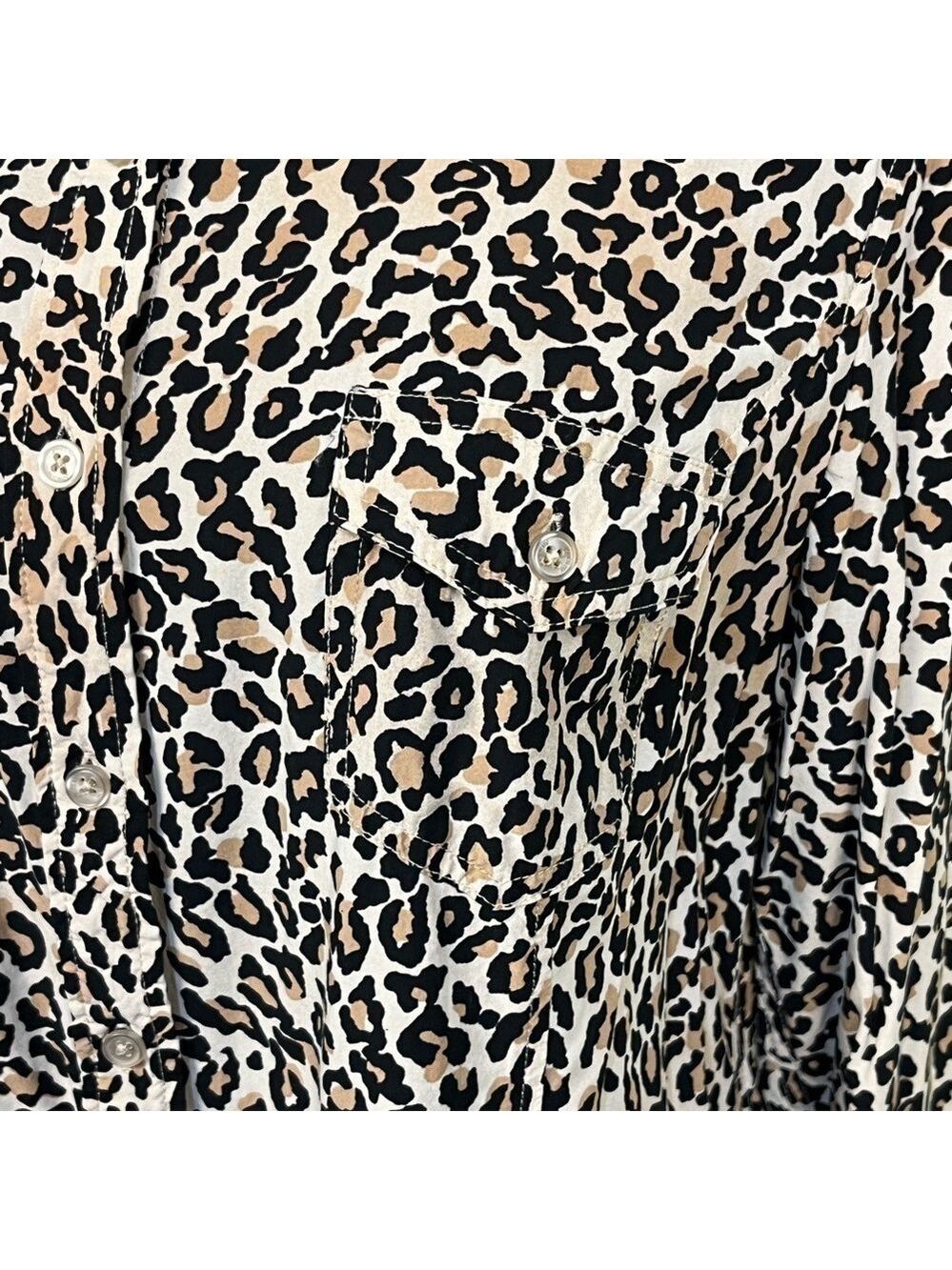 Jones New York Signature Women's Top Large Roll Tab Sleeve Animal Print Blouse - Picture 6 of 11